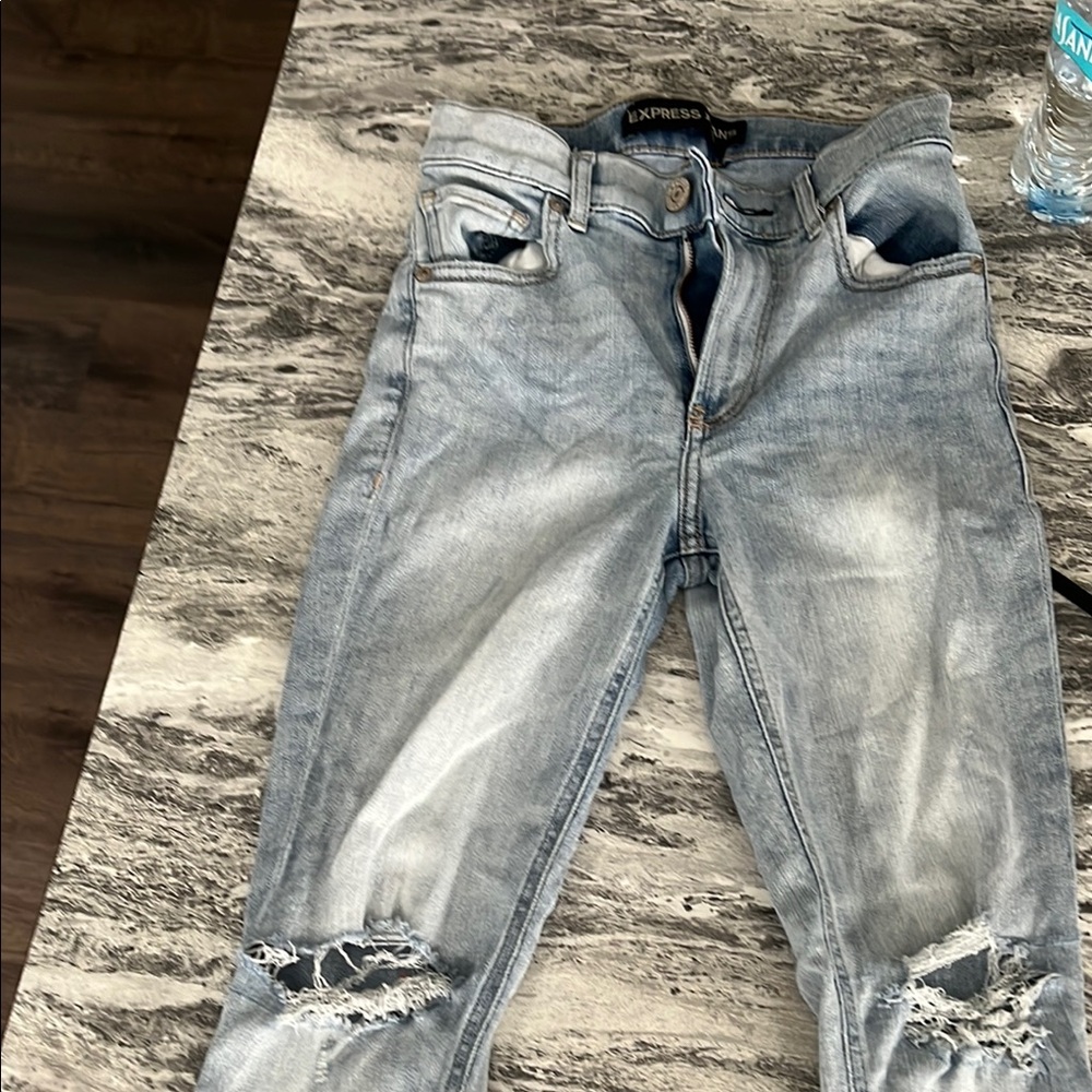Express Blue Skinny Distressed Jeans